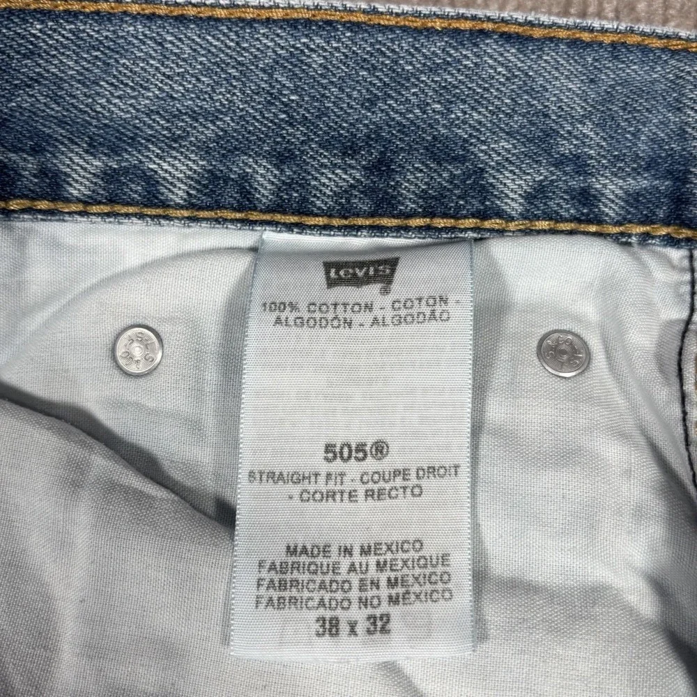 Levis 505 Jeans Mens 38x32‎ Regular Fit Straight Leg Light Wash Blue Denim Y2K